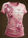 Women'S Pink Art Printed Casual T-Shirt