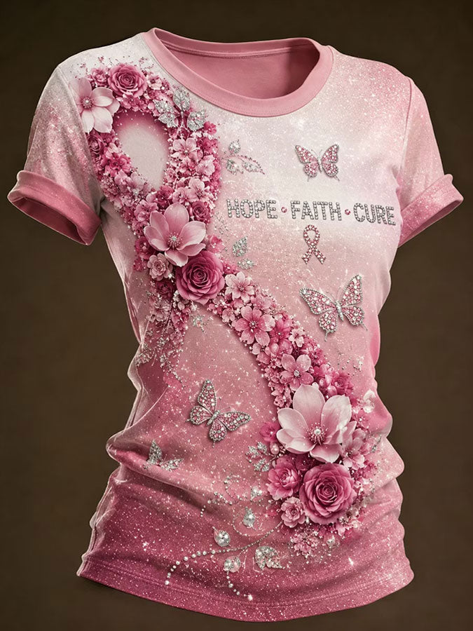 Women'S Pink Art Printed Casual T-Shirt