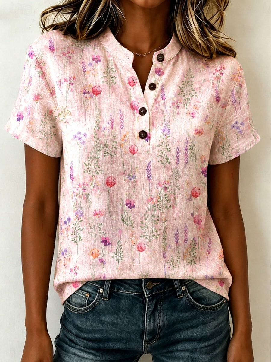 Women's Floral Print Casual Short-Sleeve Shirt