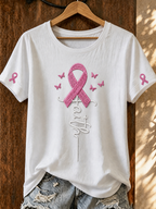 Women's Casual Breast Cancer Embroidery T-Shirt
