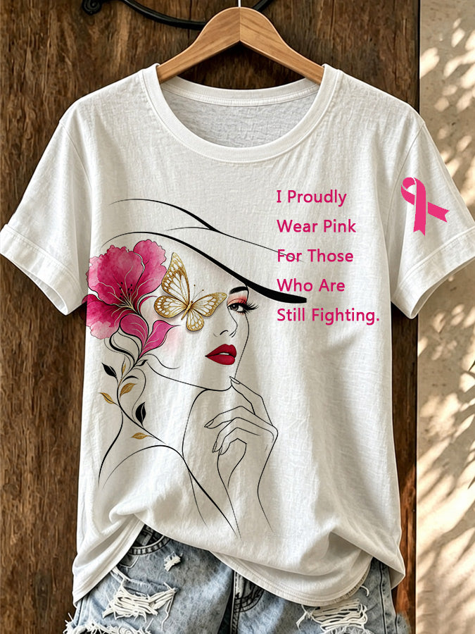 Women's Breast Cancer Awareness Printed Casual T-Shirt