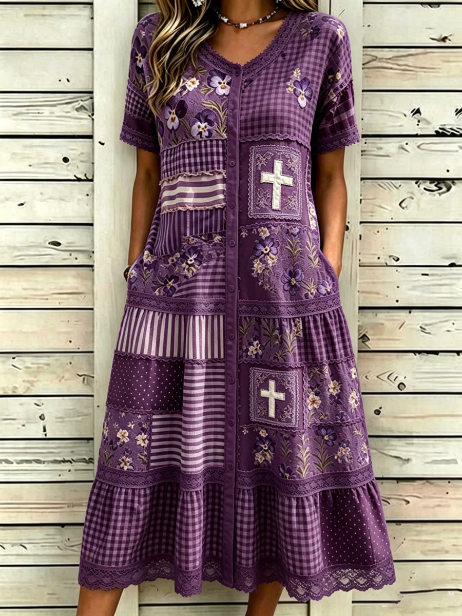 Women'S Floral Faith Short Sleeved Lace Dress