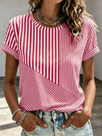 Women'S Pink Breast Cancer Awareness Propaganda Stripe Art Print Short Sleeve T-Shirt