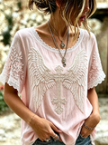 Women's Casual Round Neck Lace Patchwork Belief Top