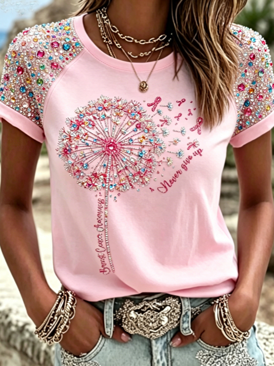 Women's Breast Cancer Awareness Print Casual T-Shirt