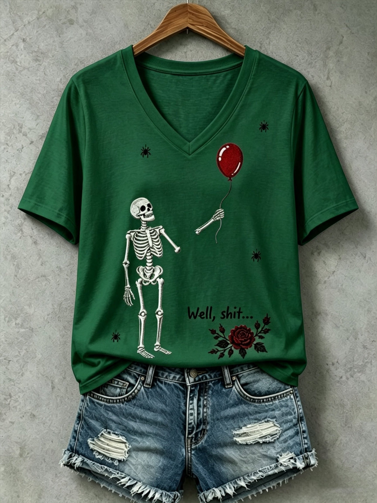 Women's Halloween Well, shit... Print V Neck T-Shirt