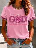 Women'S Pink Art Printed Casual T-Shirt