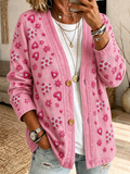 Women'S Casual Pink Flower Cardigan Top