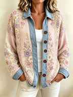 Women's Retro Flower Print Knit Top