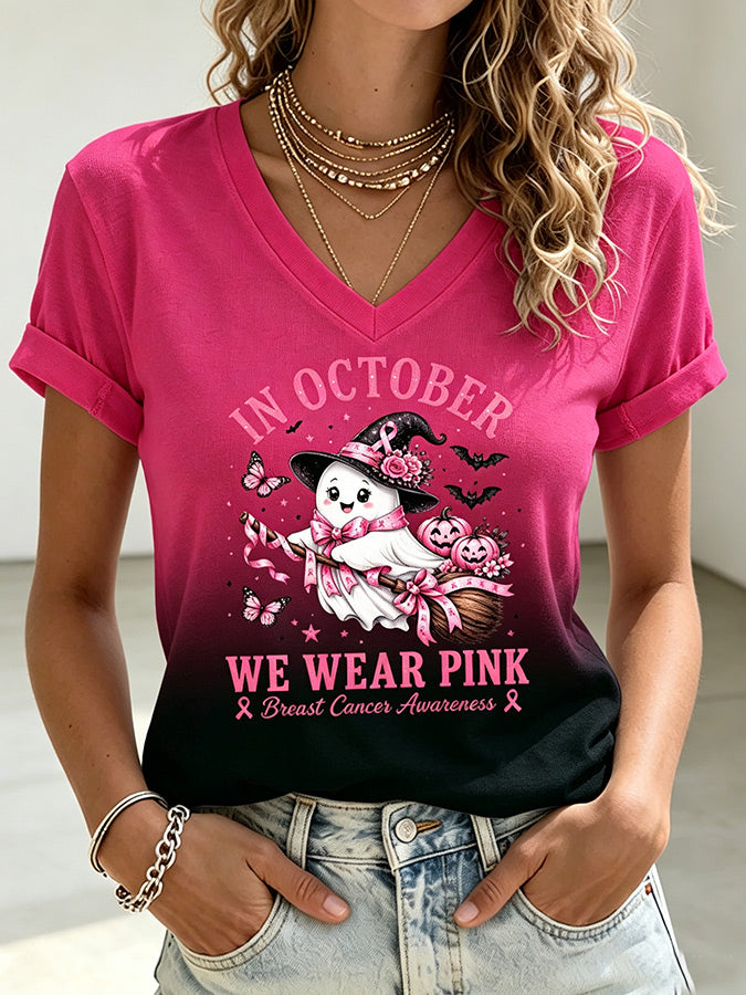 Ladies, We Will Wear Pink Witch Casual Printed T-Shirts In October