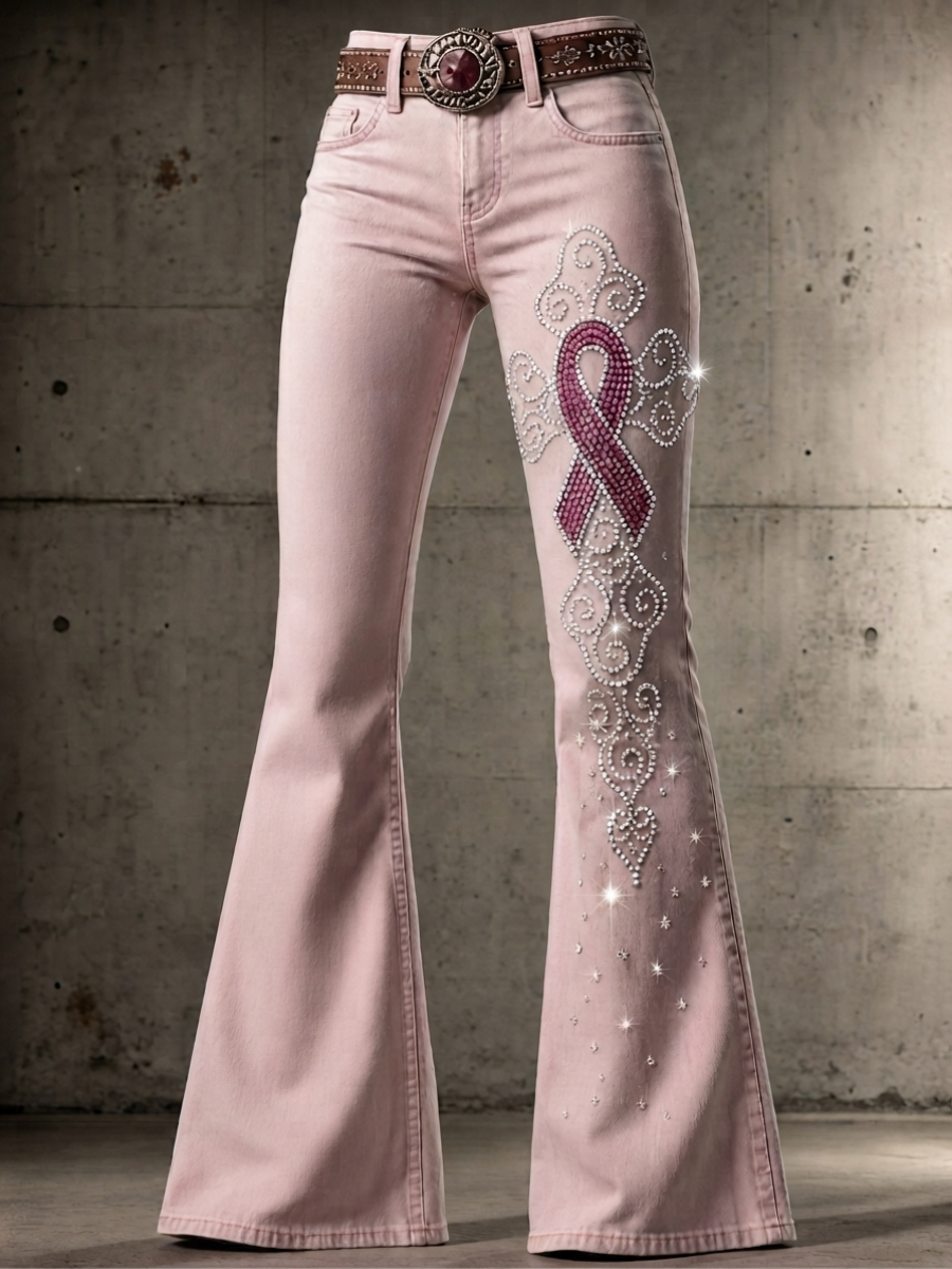 Women's Breast Cancer Awareness Faith Printed Casual Jeans