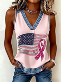Women's Caring For Breast Cancer Casual American Floral Art Vest