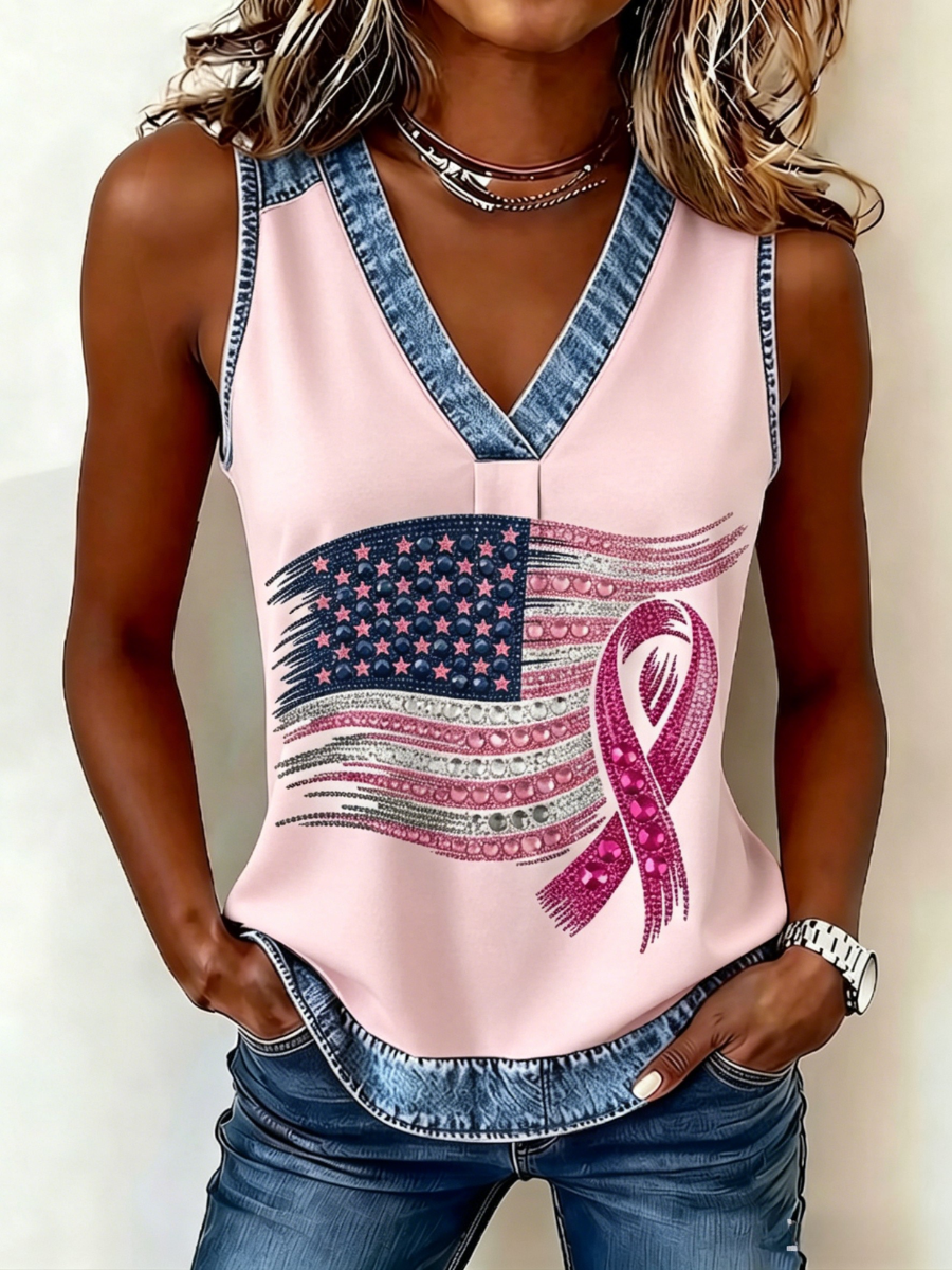 Women's Caring For Breast Cancer Casual American Floral Art Vest