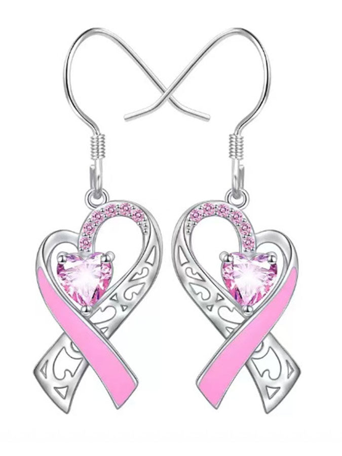 Women'S Breast Cancer Promotion Pink Ribbon Earrings