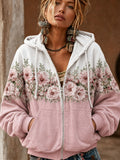 Women's Flower Print Zipper Hoodie