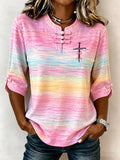 Women'S Breast Cancer Awareness Print Cotton Linen Top