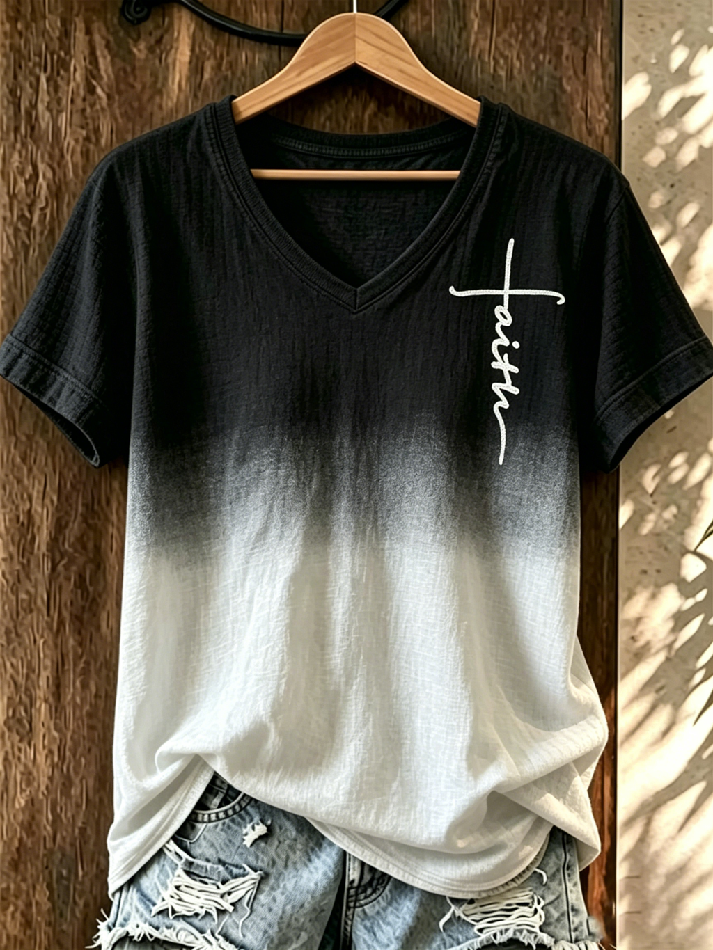 Faith Cross Commemorative Print V-neck Top