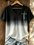 Faith Cross Commemorative Print V-neck Top