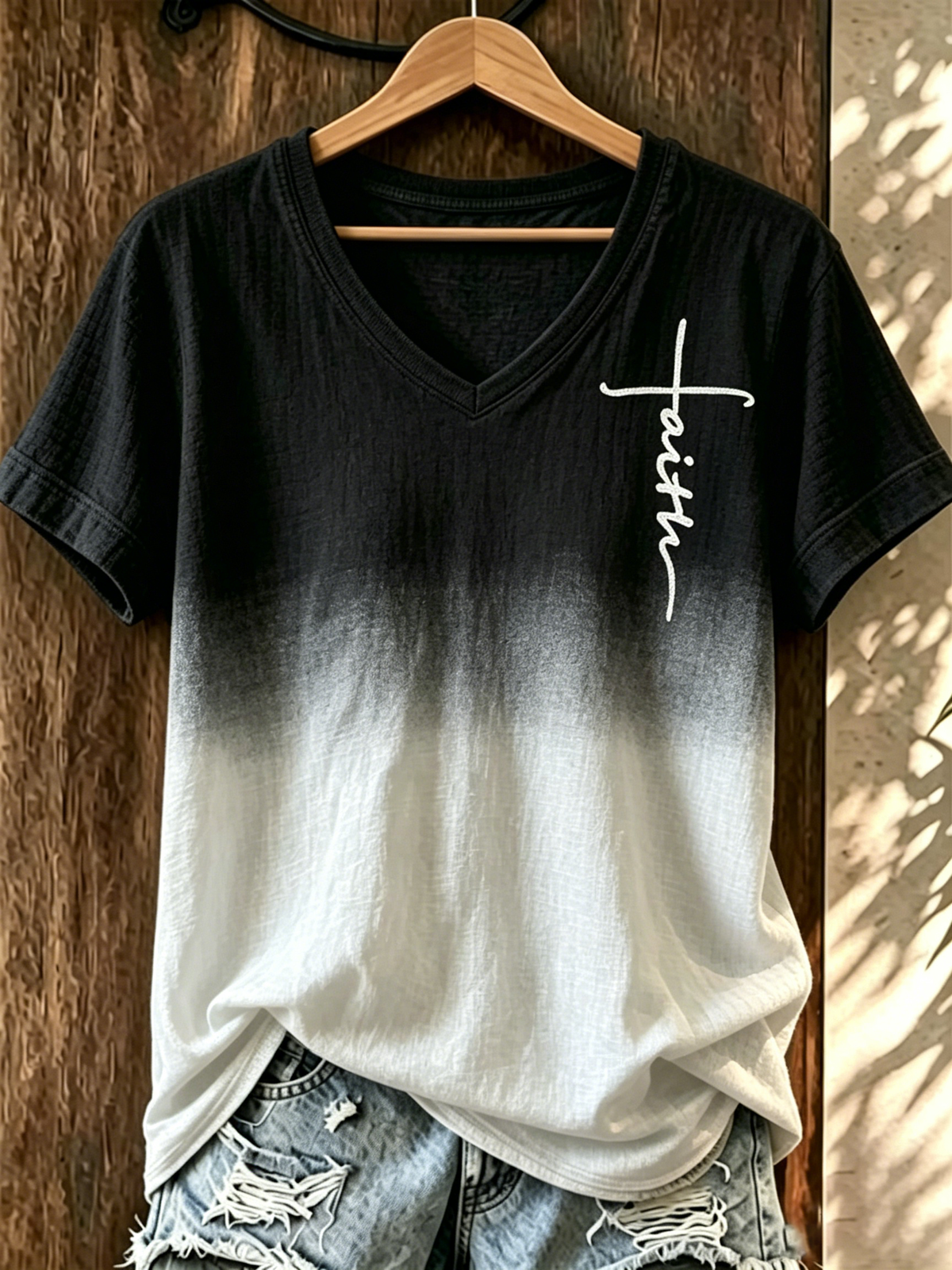 Faith Cross Commemorative Print V-neck Top