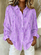 Women'S Pink Printed Lapel Long Sleeved Shirt