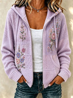 Ladies' Retro Floral Patchwork Casual Hoodie