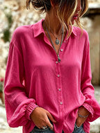 Women'S Casual Cotton And Linen Bubble Sleeve Shirt