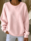 Women'S Breast Cancer Striped Round Neck Sweatshirt