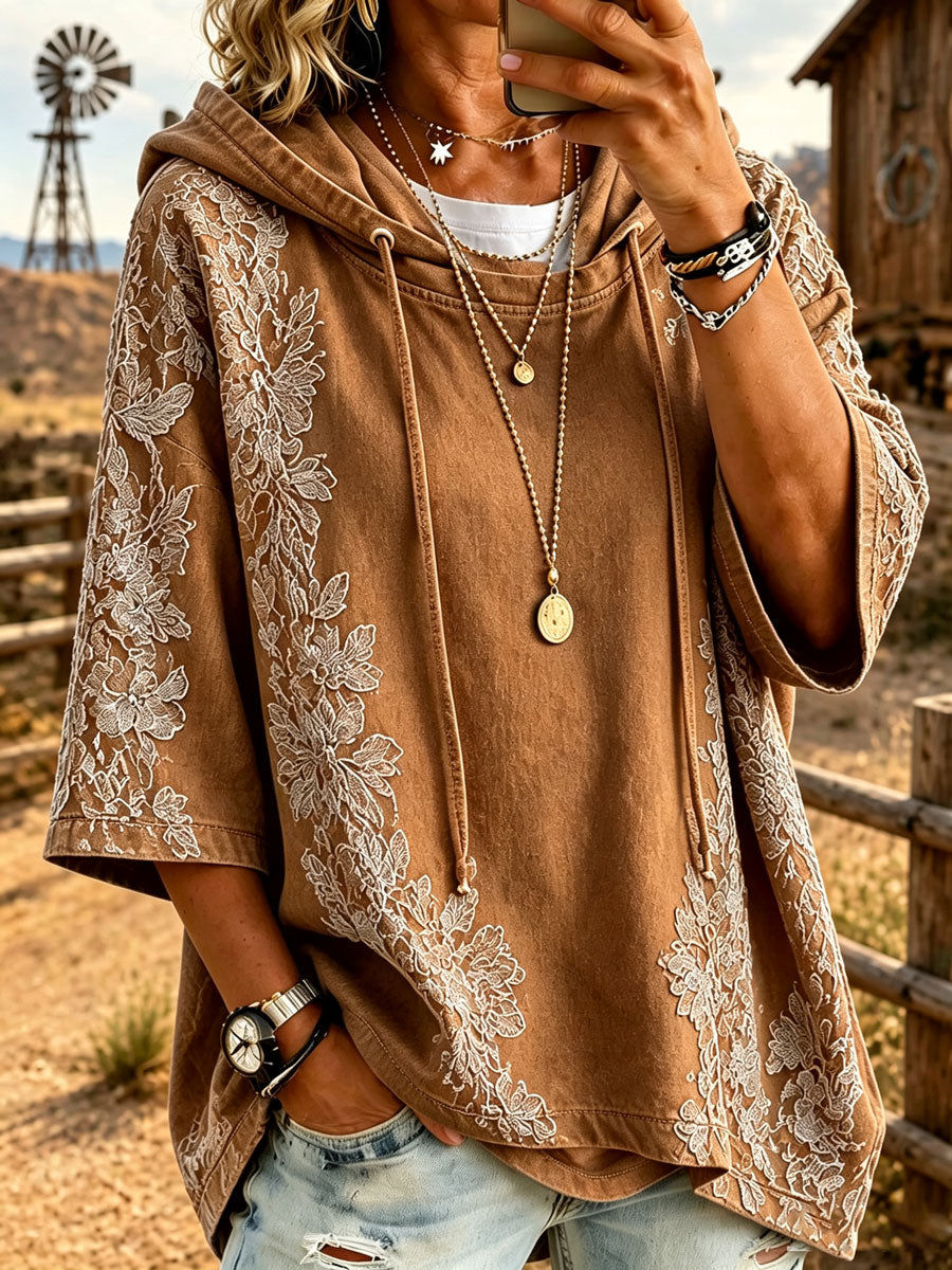 Women'S Western Style Flower Pattern Hoodie