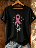 Women's Casual Breast Cancer Embroidery T-Shirt