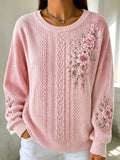 Women'S Floral Pattern Casual Knit Sweatshirt