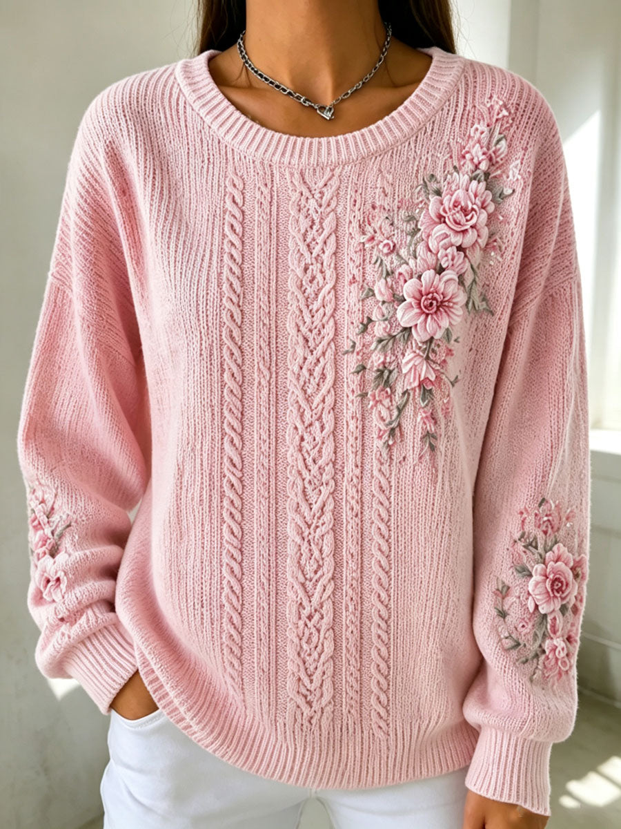 Women'S Floral Pattern Casual Knit Sweatshirt
