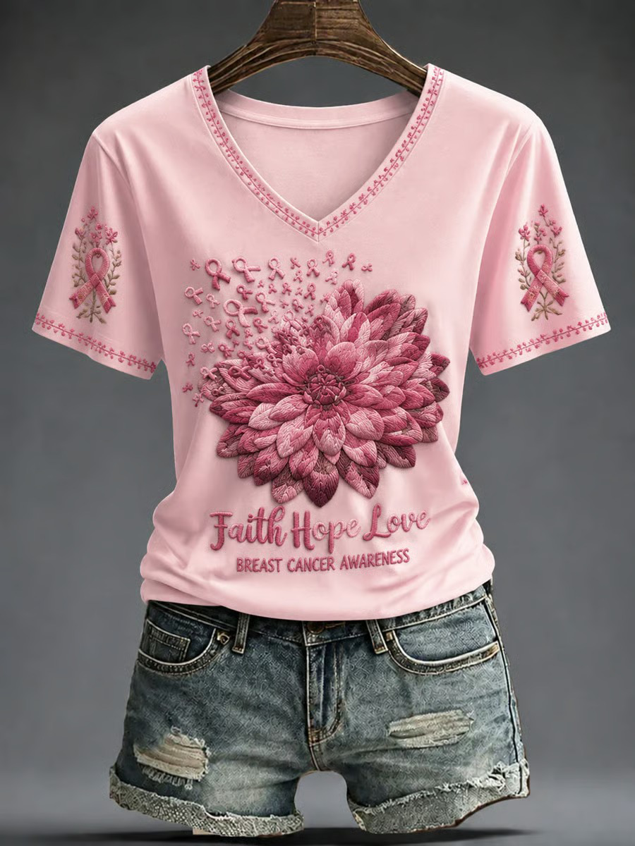 Women'S Breast Cancer Promotional Print Short Sleeved T-Shirt