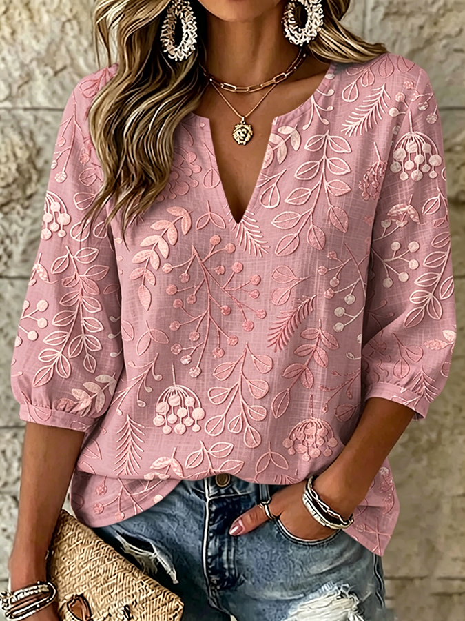 Women'S Pink Art Printed Casual Top
