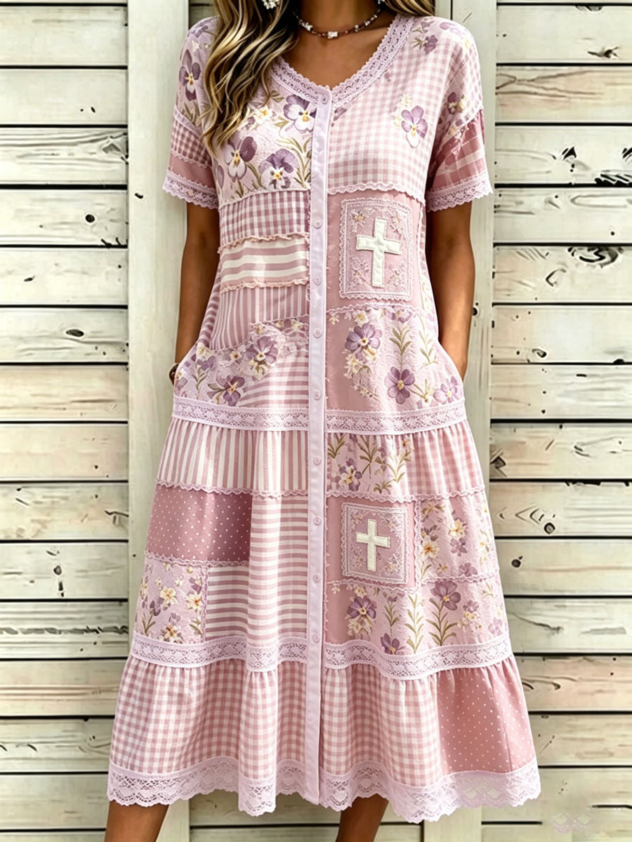 Women'S Floral Faith Short Sleeved Lace Dress