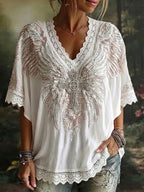 Women's Elegant Wings, Cross, Floral Cotton Linen Top