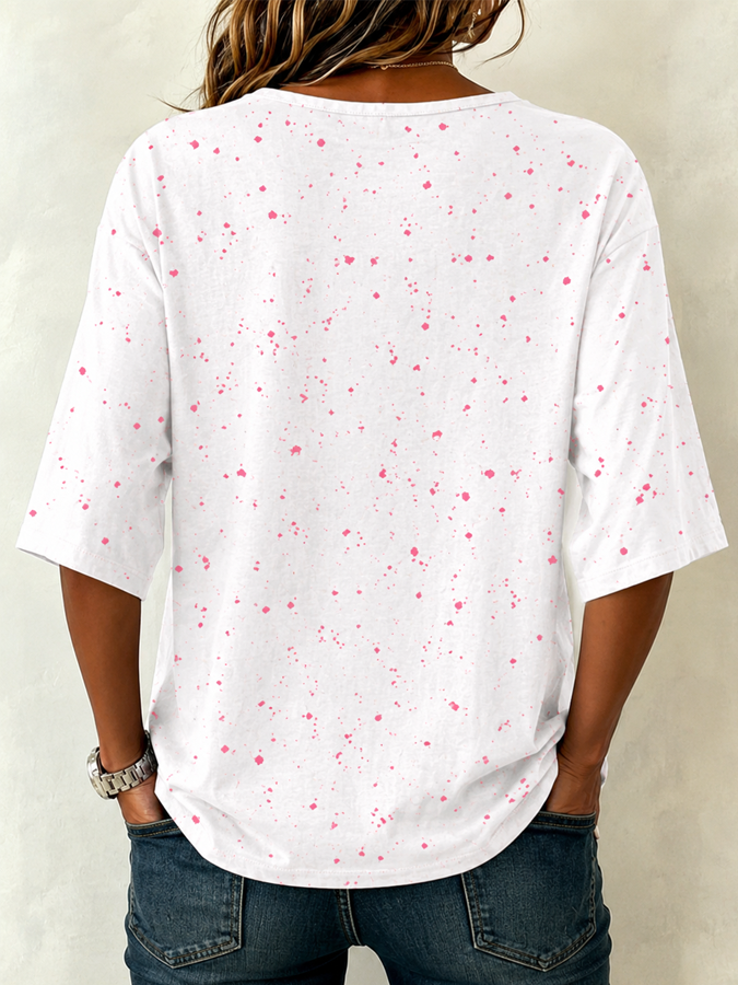 Women's Pink Art Print Crew Neck Top