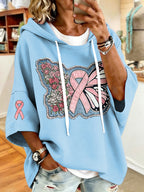 Women'S Vintage Breast Cancer Ribbon Print Hoodie