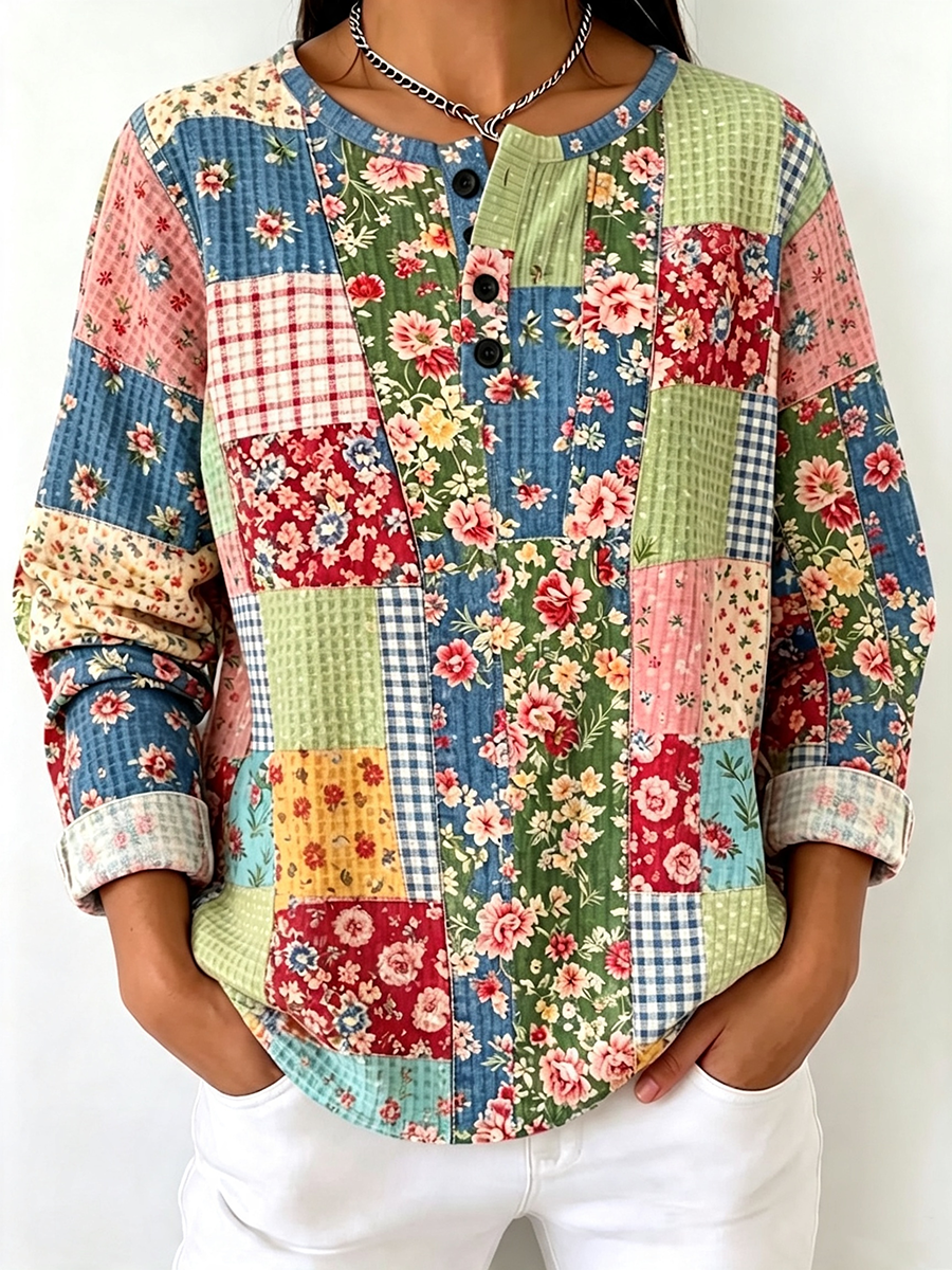 Women'S Breast Cancer Floral Round Neck Printed Casual Sleeve Sweatshirt