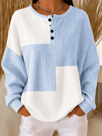 Women Abstract Henley Collar Casual Long Sleeve Sweatshirt