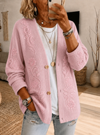 Women's Pink Floral Pattern Knit Cardigan
