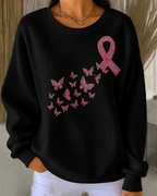 Women'S Breast Cancer Promotional Print Casual Waffle Sweatshirt