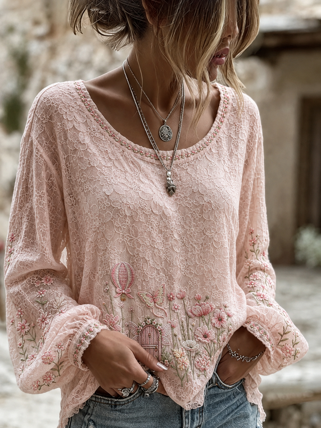 Women'S Casual Breast Cancer Awareness Publicity Print Long Sleeve Top