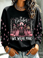 Women'S Retro In October We Wear Pink Print Round Neck Sports Shirt