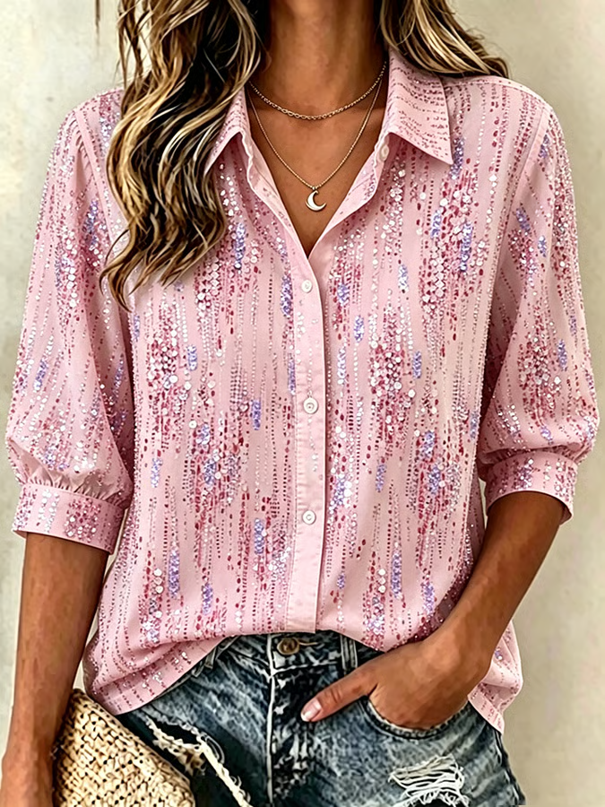 Women's Casual Breast Cancer Awareness Print Shirt