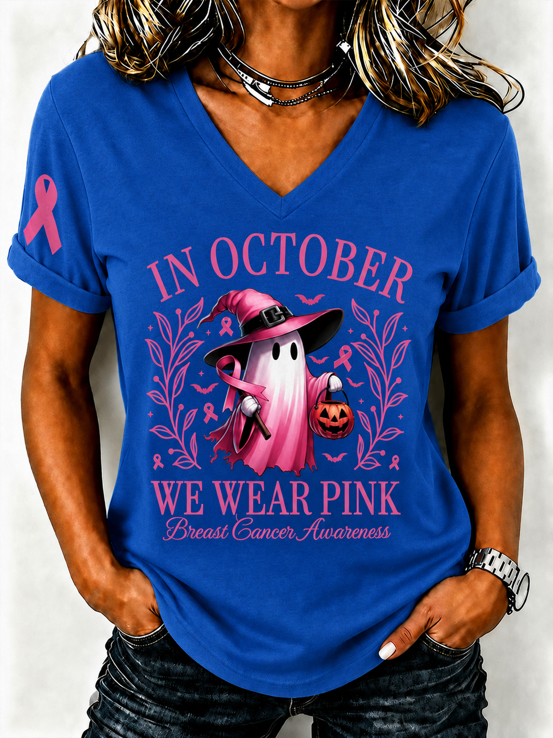 Women'S Breast Cancer Promotional Print Short Sleeved T-Shirt
