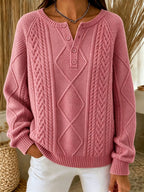 Women'S Casual Printed Henry Button Striped Knitted Top