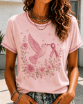 Women'S Casual Retro Flower Print Cancer Breast Promotional T-Shirt