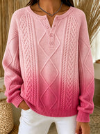 Women'S Casual Printed Henry Button Striped Knitted Top