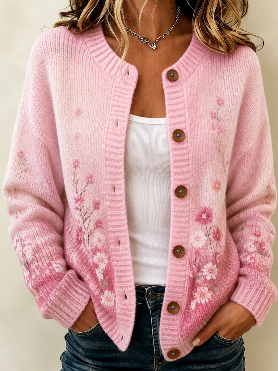 Women's Flowers Pattern Knitted Cardigan Top