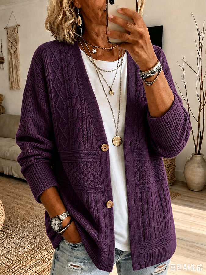 Women's Pink Floral Pattern Knit Cardigan